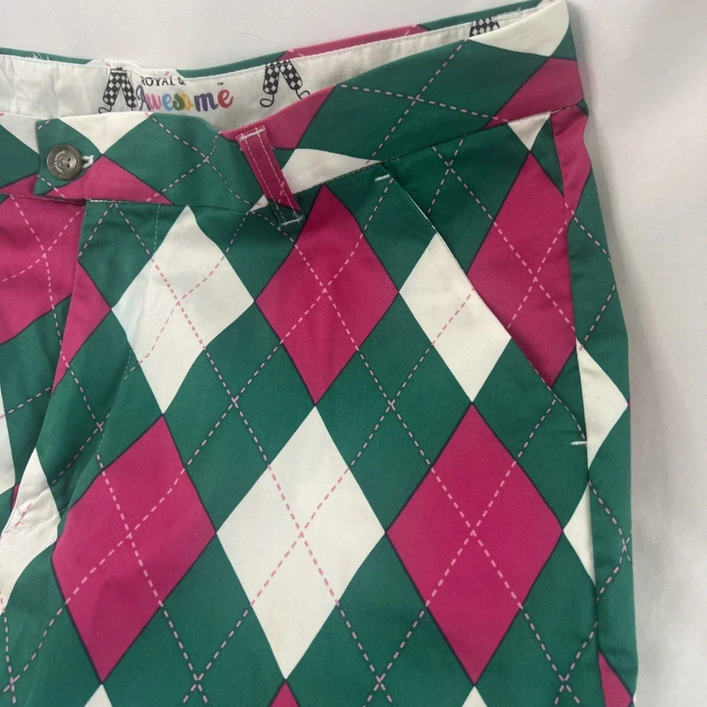 LOUDMOUTH Mens Sz 36 Golf Shorts Multicolored Argyle Pink Green White‎